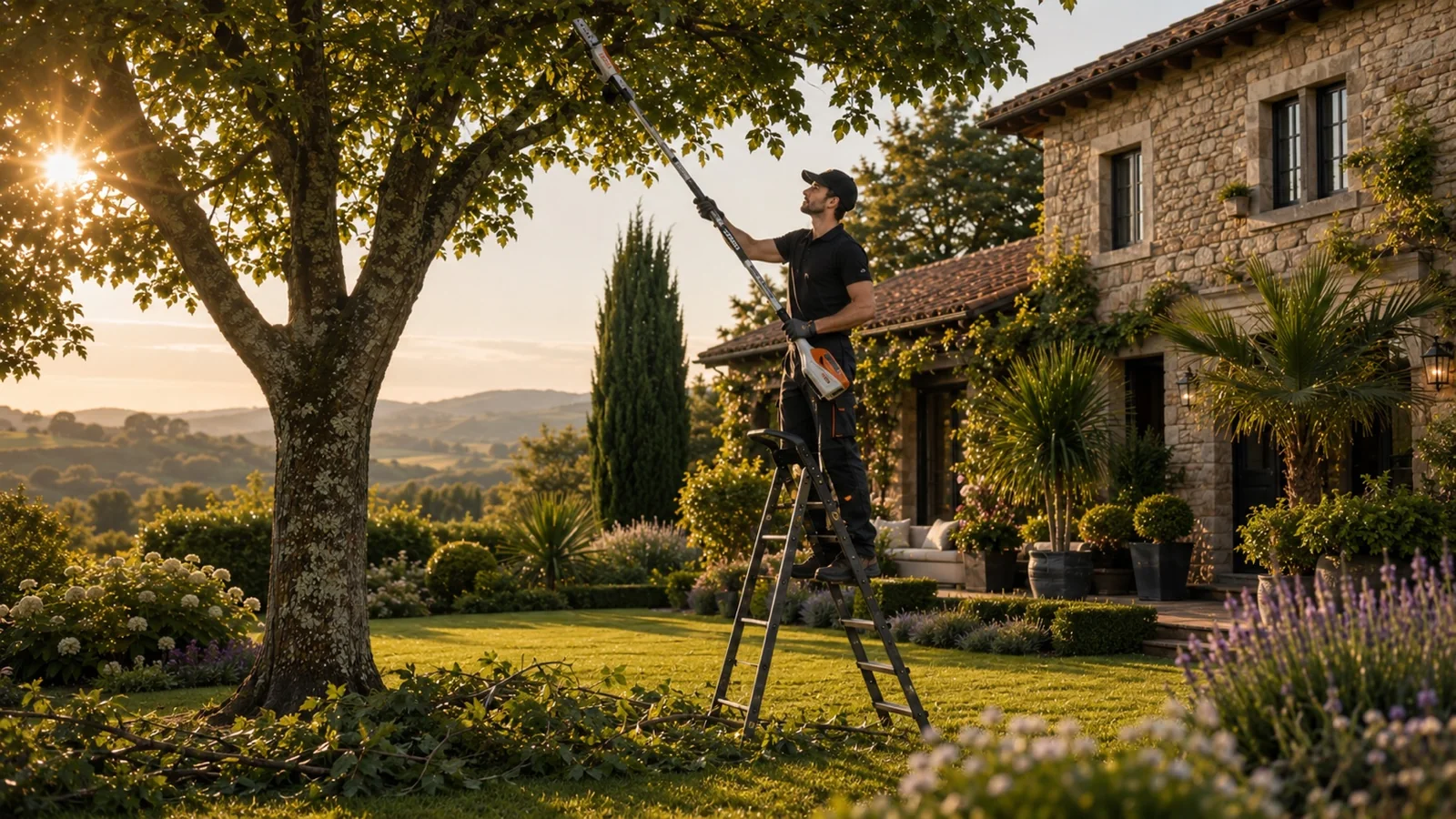 Élagage léger d’un arbre dans un jardin à Pau par JM Multiservices
