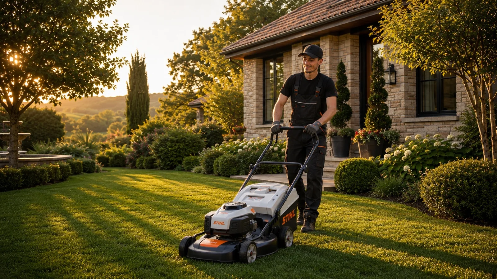 Tonte de pelouse par JM Multiservices dans un jardin paysager à Pau